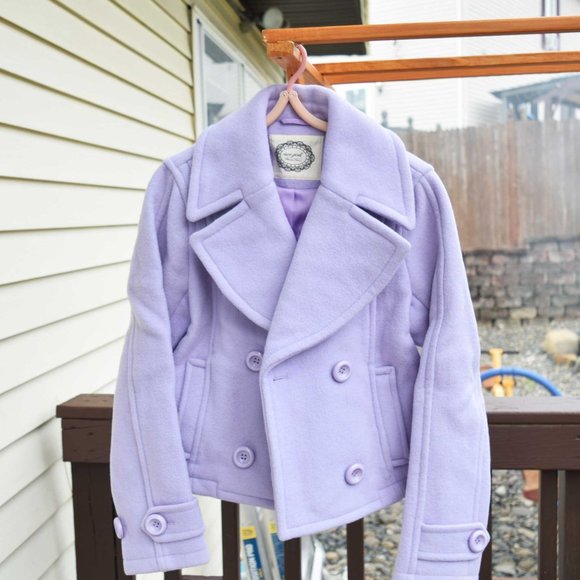 Iwe Girls Jackets & Blazers - Lavender Wool Blend Short Pea Coat Jacket - Thick Coat for Winter